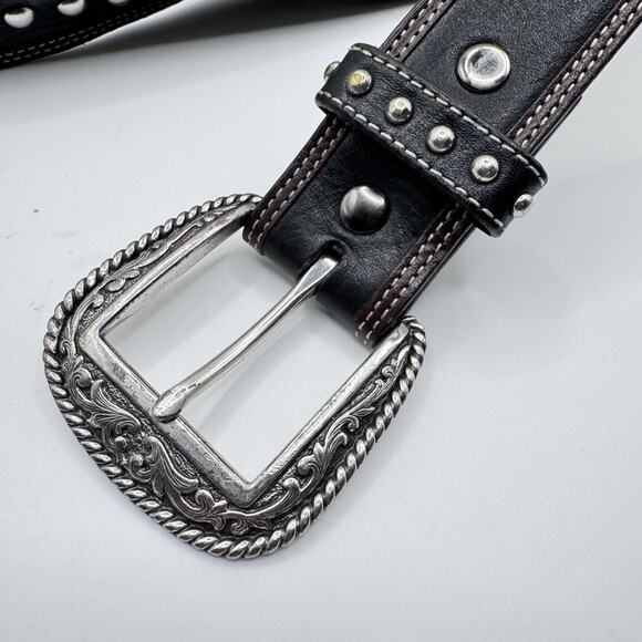 Ariat Limited Edition 2007 Black Brown Leather Studded Belt Metal Hardware 34/85 - Picture 2 of 16